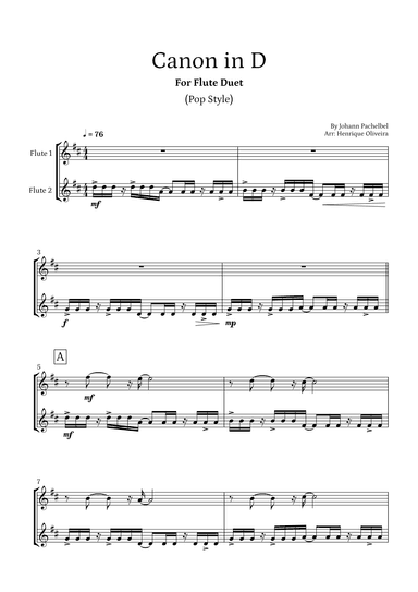 Canon in D (Pop Style) - For Flute Duet (arr. Henrique Oliveira)