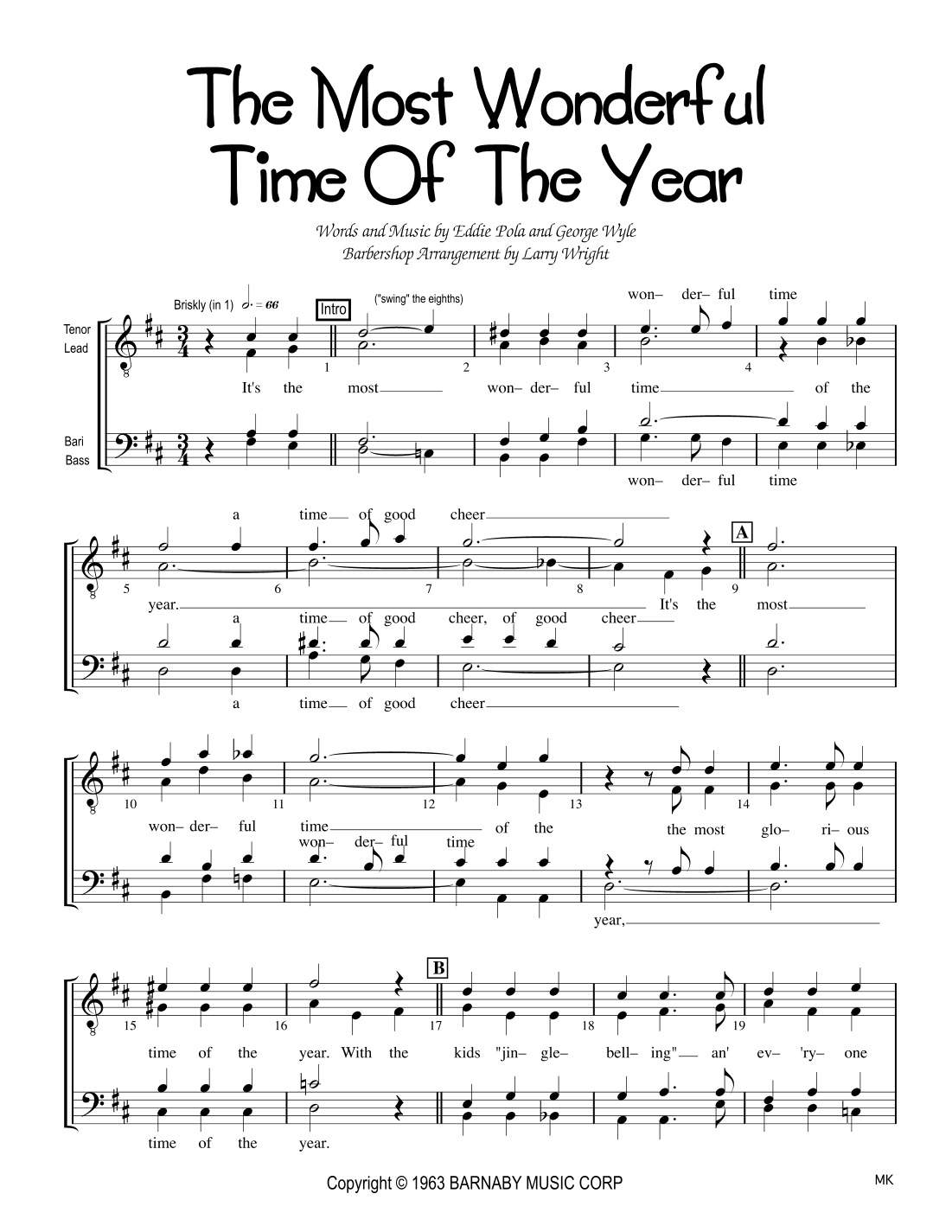 It's The Most Wonderful Time Of The Year (arr. Larry Wright)