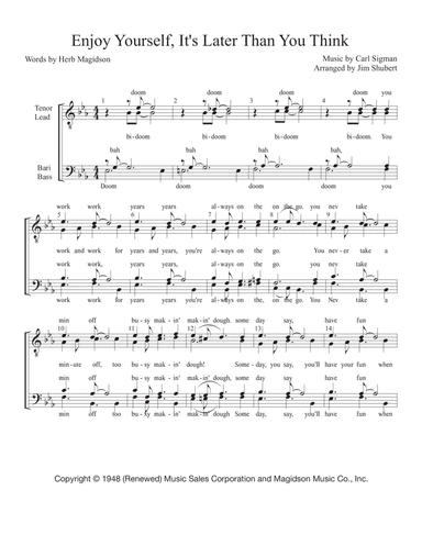 Enjoy Yourself (it's Later Than You Think) (arr. Jim Shubert)