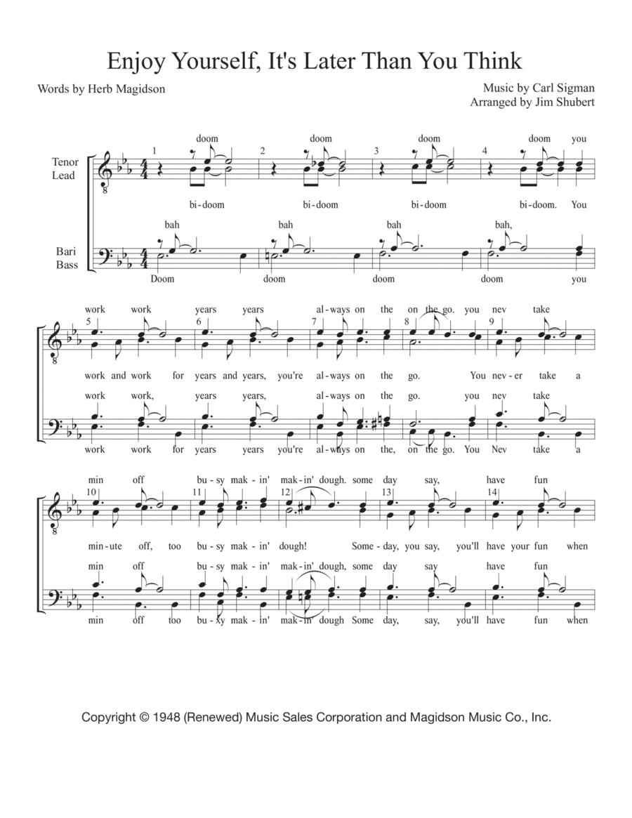 Enjoy Yourself (it's Later Than You Think) (arr. Jim Shubert)