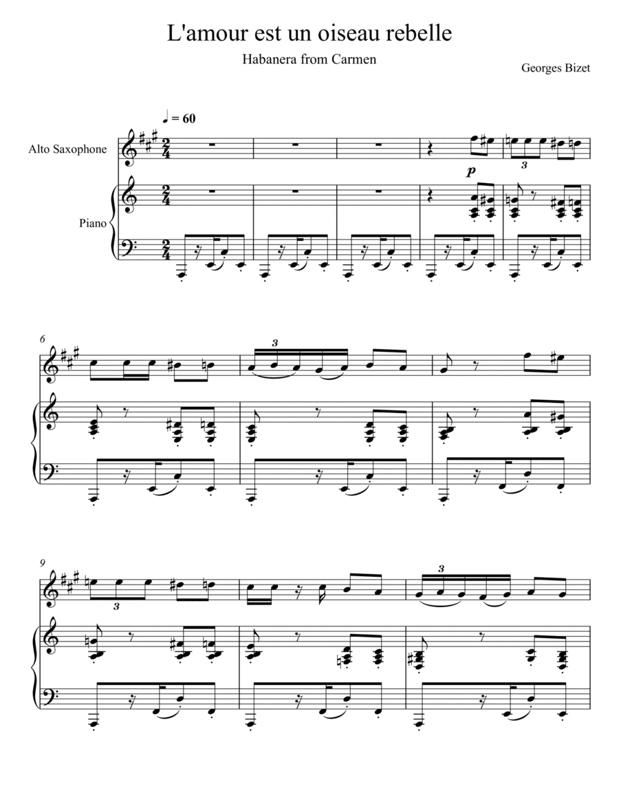 Georges Bizet- Habanera "L’amour est un oiseau rebelle" (Alto Saxophone Solo) (arr. André Laitano)