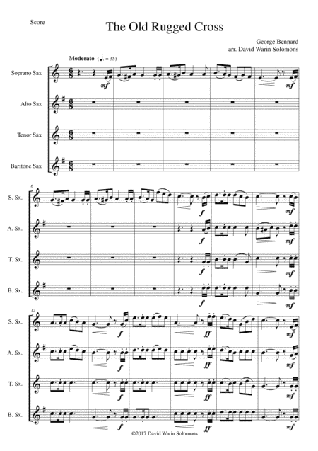 The Old Rugged Cross (original version) Saxophone Quartet (arr. David Warin Solomons)