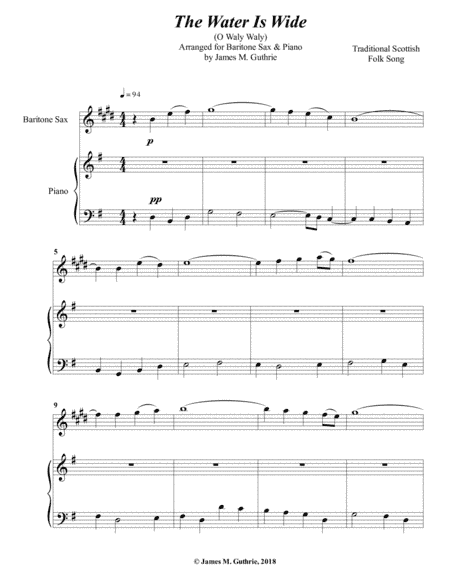 The Water is Wide for Baritone Sax & Piano (arr. James M. Guthrie)