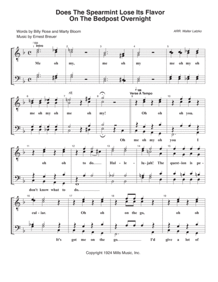 Does the Spearmint Lose it's Flavor on the Bedpost Overnight (arr. Walter Latzko)