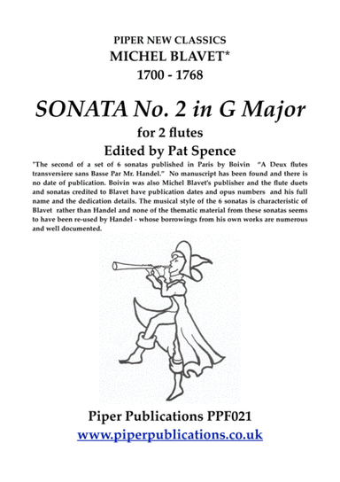 BLAVET SONATA No. 2 in G MAJOR FOR 2 FLUTES (arr. Edited by Pat Spence)