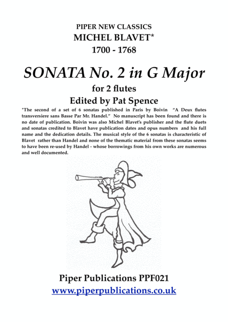 BLAVET SONATA No. 2 in G MAJOR FOR 2 FLUTES (arr. Edited by Pat Spence)
