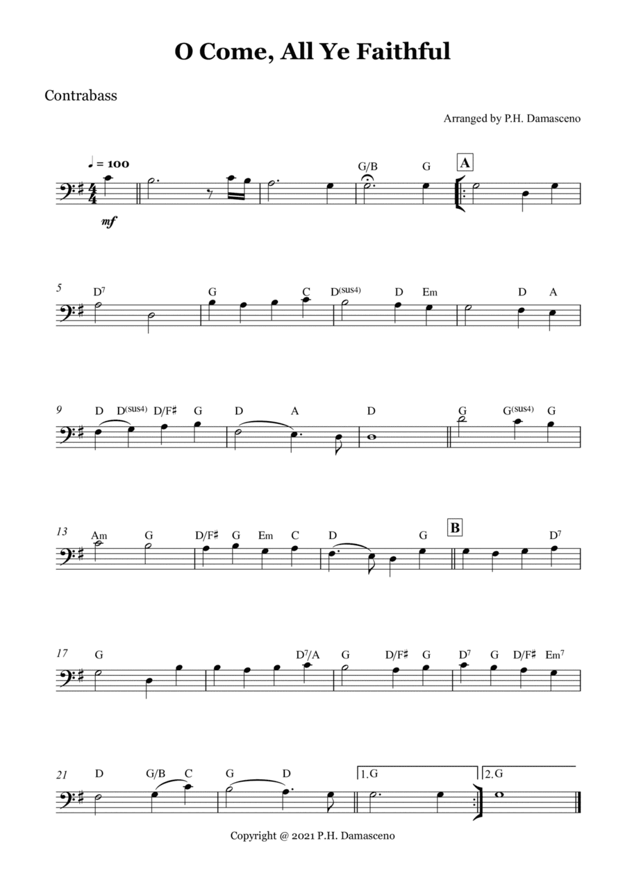 O Come, All Ye Faithful - Contrabass Solo with chords (arr. P.H. Damasceno)
