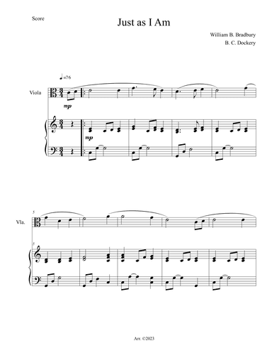 Just As I Am (Viola Solo with Piano Accompaniment) (arr. B. C. Dockery)