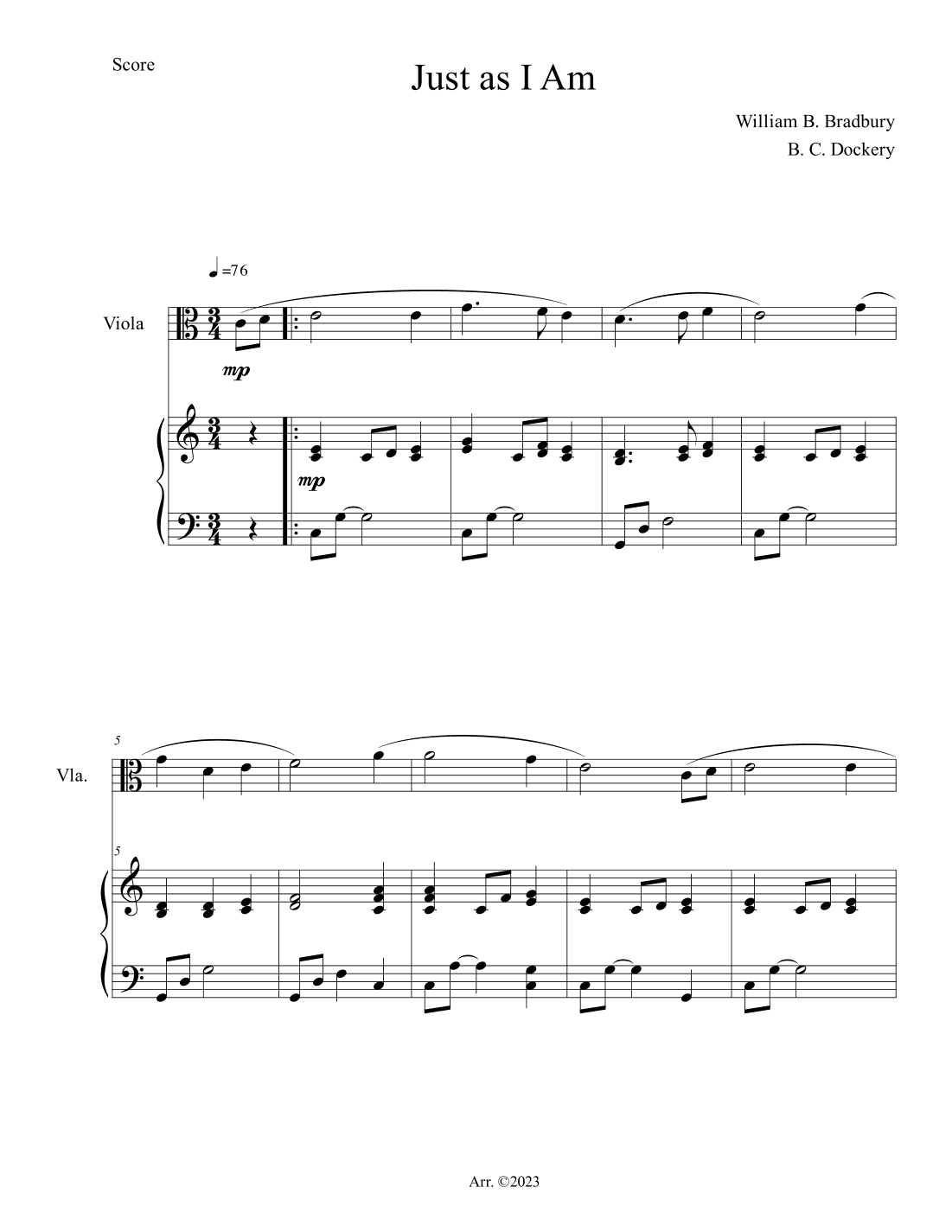 Just As I Am (Viola Solo with Piano Accompaniment) (arr. B. C. Dockery)