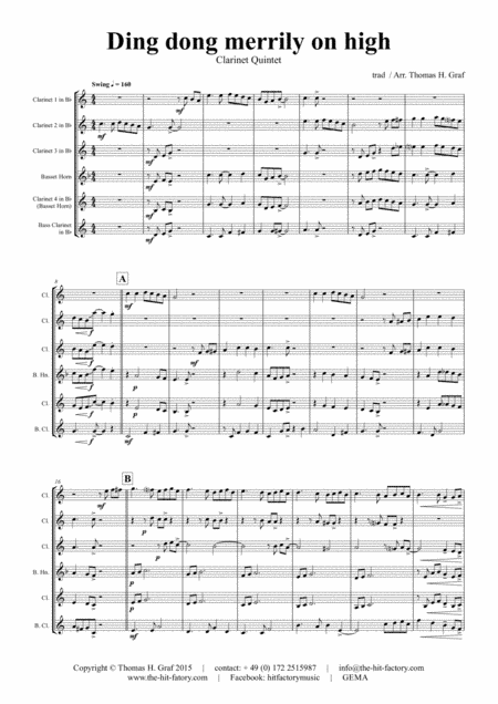 Ding dong merrily on high - Swing - Clarinet Quintet (arr. Thomas H. Graf)