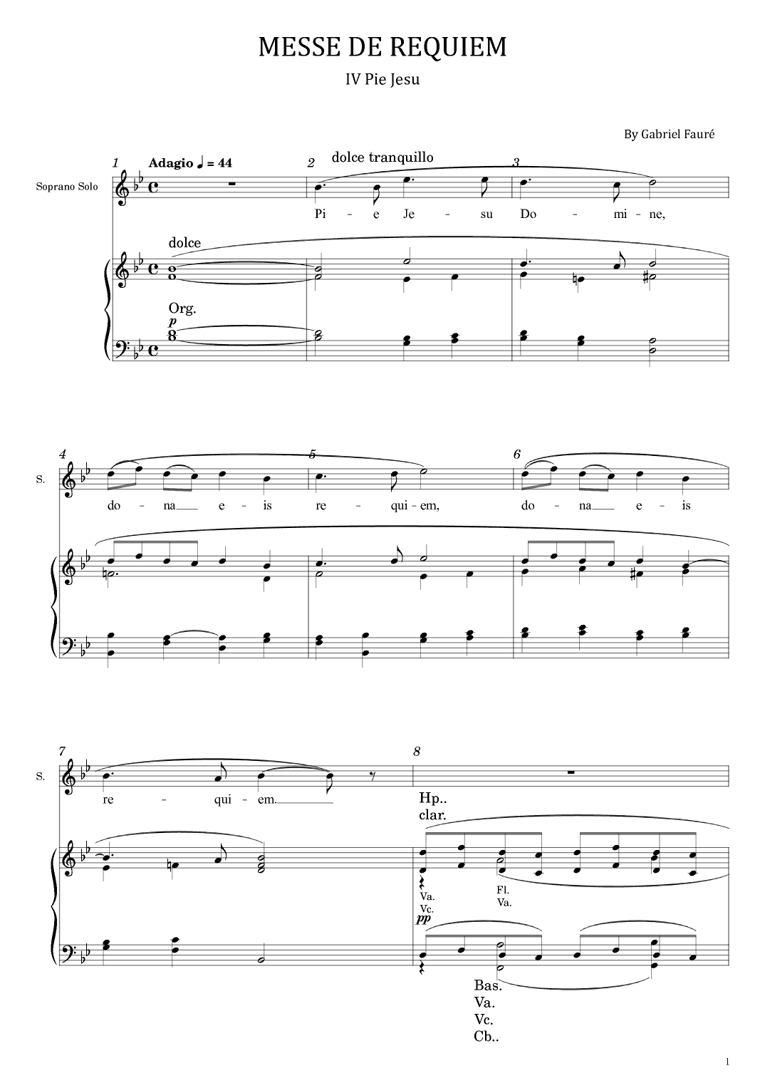 Messe De Requiem, Op.48, IV Pie Jesu - Gabriel Fauré (SATB) - With Lyric (arr. poon)