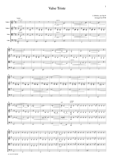 Sibelius Valse Triste, for string quartet, CS602 (arr. FCMUSIC)