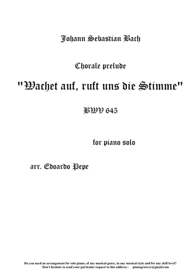 Chorale prelude "Wachet auf, ruft uns die Stimme" BWV 645 (arr. Edoardo Pepe)