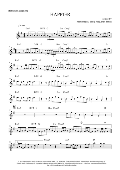 Happier (arr. The Sheet Music Library)