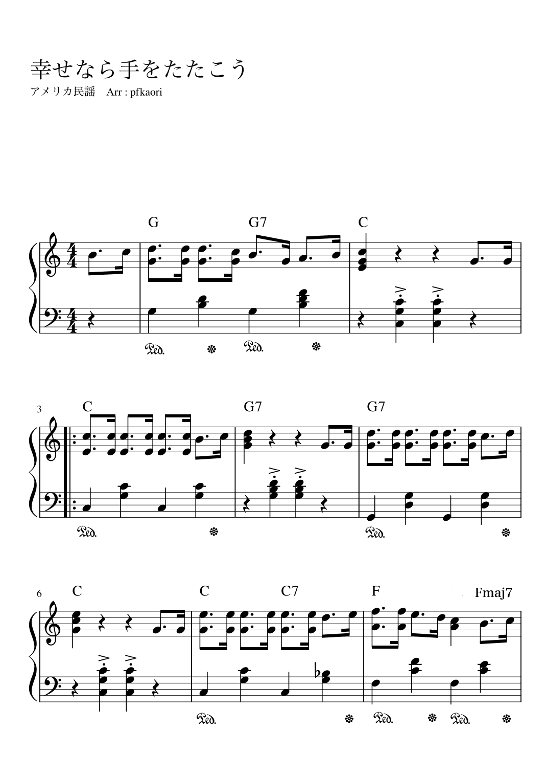 "If you're happy, clap your hands" Cdur (arr. pfkaori)