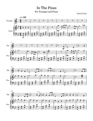 "In The Pines" for trumpet and piano (arr. Gabriel Clark)