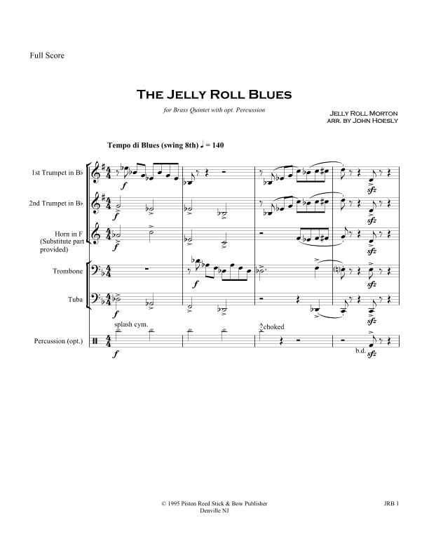 Jelly Roll Blues (The)- for Brass Quintet w/opt. Percussion (arr. John Hoesly)