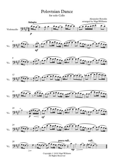 Polovtsian Dance (Kismet), for Cello Solo (arr. Nigel Williams)