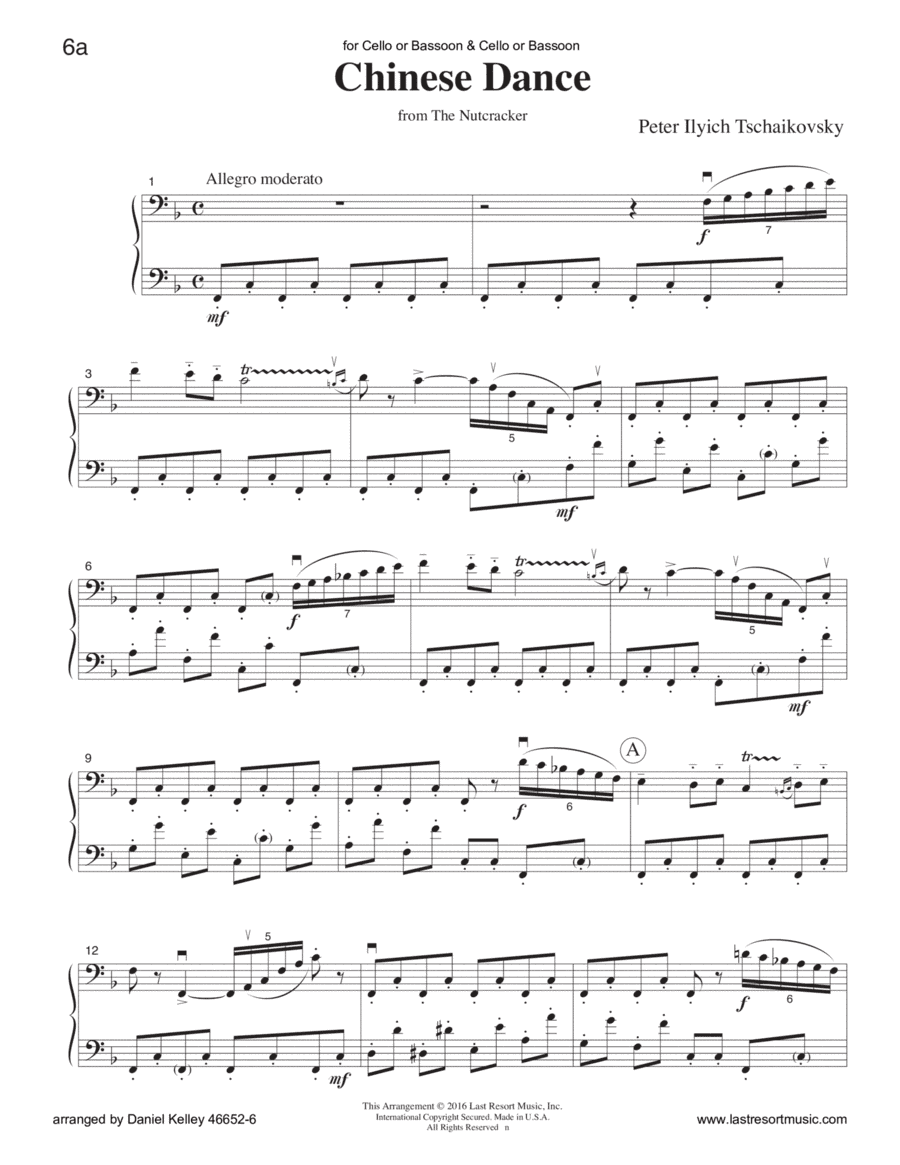 Chinese Dance from the Nutcracker for Cello Duet, Bassoon Duet or Cello and Bassoon Duet - Music for (arr. Last Resort Music Publishing)