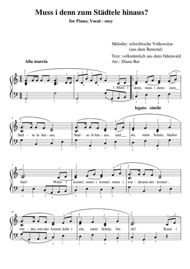 Muss i denn zum Städtele hinaus (arr. Diana Bar)