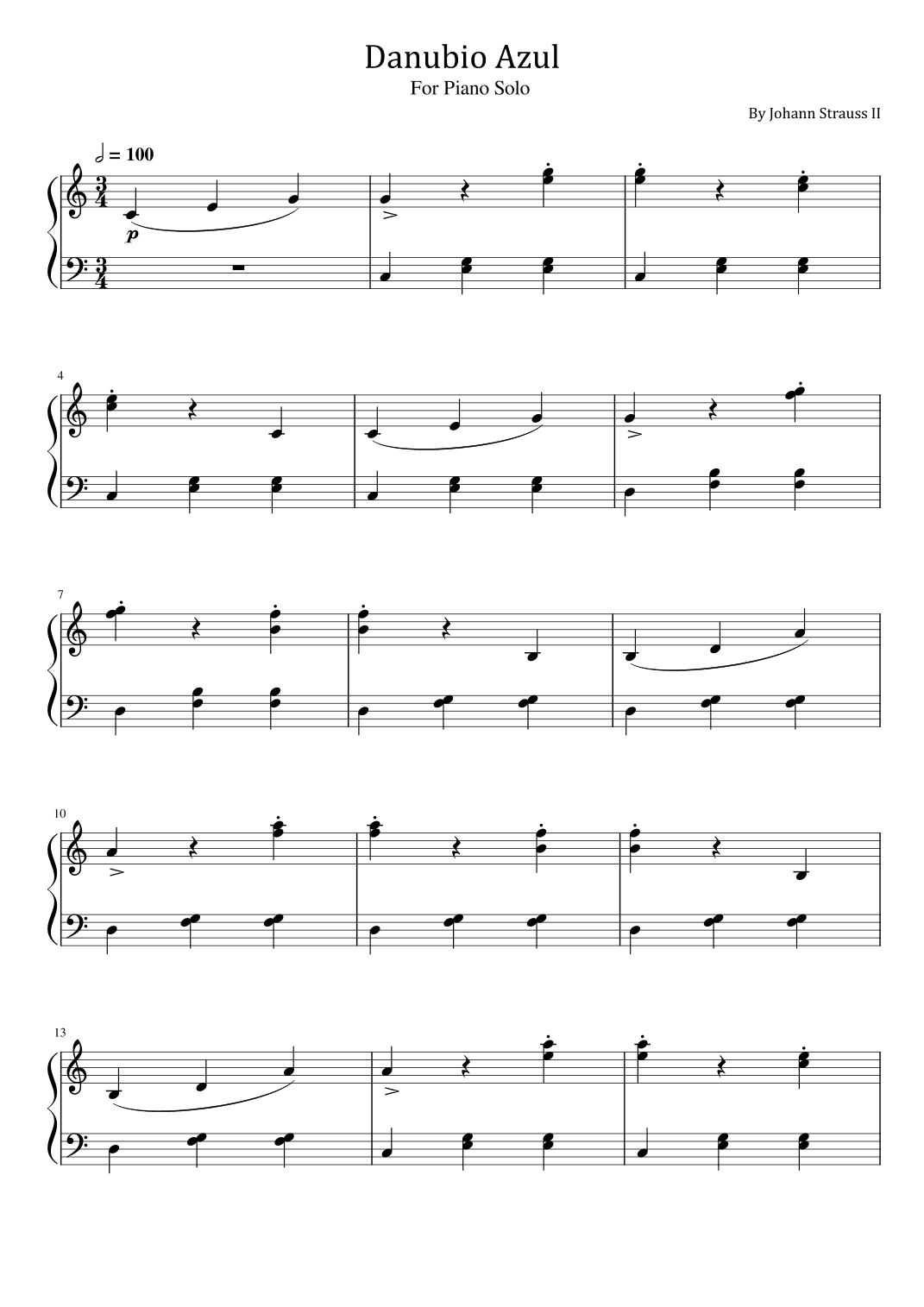 Danubio azul - Blue Danube - Johann Strauss II - For Easy Piano (arr. poon)