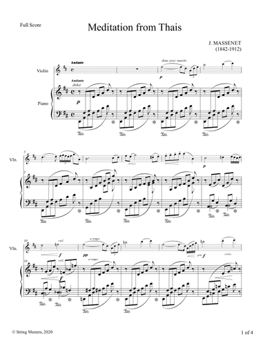 Massenet, Meditation from Thais for Violin and Piano, full score (arr. String Masters)