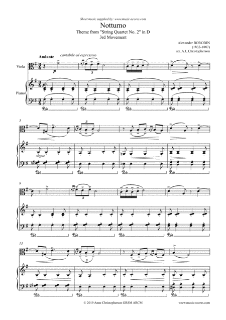 Notturno from Quartet No. 2: Viola and Piano. (arr. Anne L Christopherson GRSM ARCM)