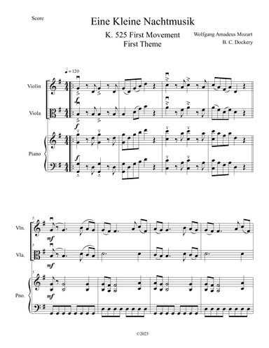 Eine Kleine Nachtmusik (A Little Night Music) for Violin and Viola Duet with Piano Accompaniment (arr. B. C. Dockery)