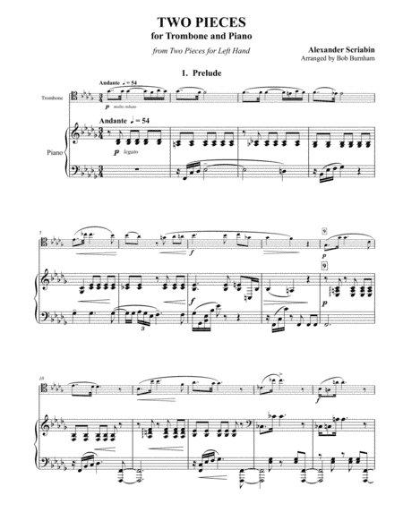 Two Pieces Opus 9 - Prélude and Nocturne for Trombone and Piano (arr. Burnham, Bob)