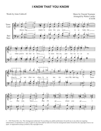 I Know That You Know (arr. Walter Latzko)