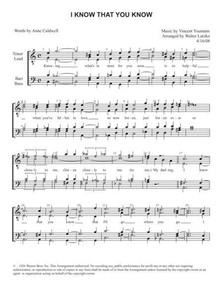 I Know That You Know (arr. Walter Latzko)