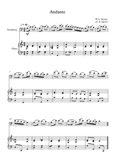 Andante (In Eb Major), Wolfgang Amadeus Mozart, For Trombone & Piano