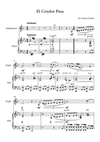 El Cóndor Pasa Euphonium Treble Clef and Piano (arr. Tomaz Nedoh)