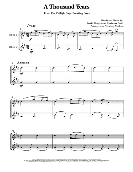 A Thousand Years (arr. Abraham Maduro)