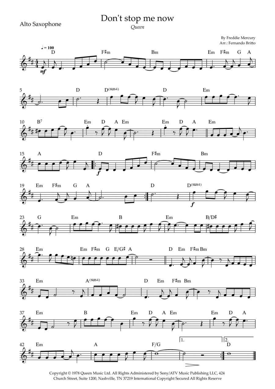 Don't Stop Me Now (arr. Fernando Britto)