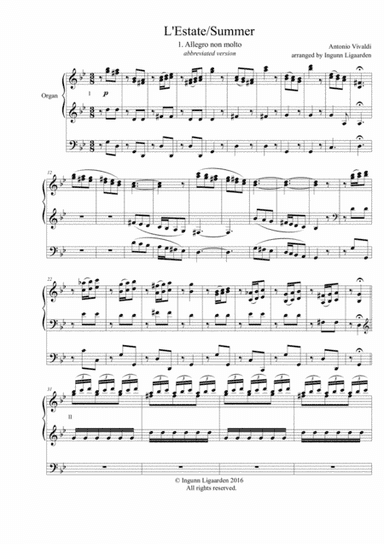 Summer/L'Estate from The Four Seasons - 1. Allegro non molto - for Organ Solo (arr. Ingunn Ligaarden)