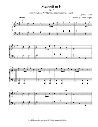 Menuett in F, No. 2 from Notebook for Maria Anna (Nannerl) Mozart (arr. Presto! It's Music Magic Publishing)