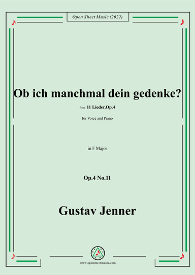 Jenner-Ob ich manchmal dein gedenke?,in F Major,Op.4 No.11 (arr. OSM Press)