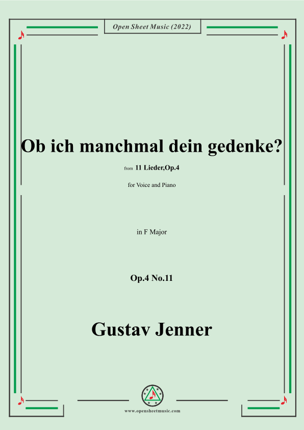Jenner-Ob ich manchmal dein gedenke?,in F Major,Op.4 No.11 (arr. OSM Press)