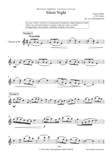 Silent Night - Solo Clarinet (arr. Anne L Christopherson GRSM ARCM)