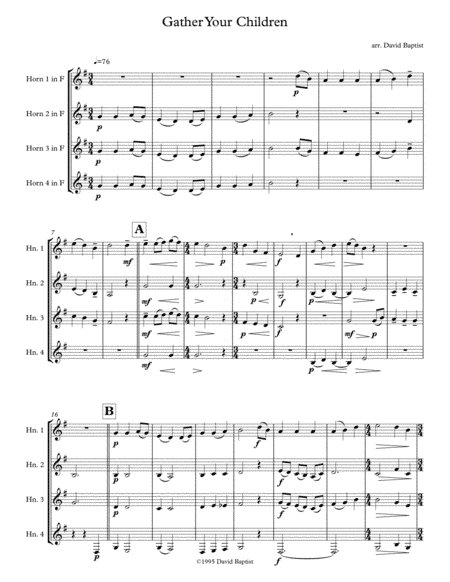 Gather Your Children for Horn Quartet (arr. David Baptist)