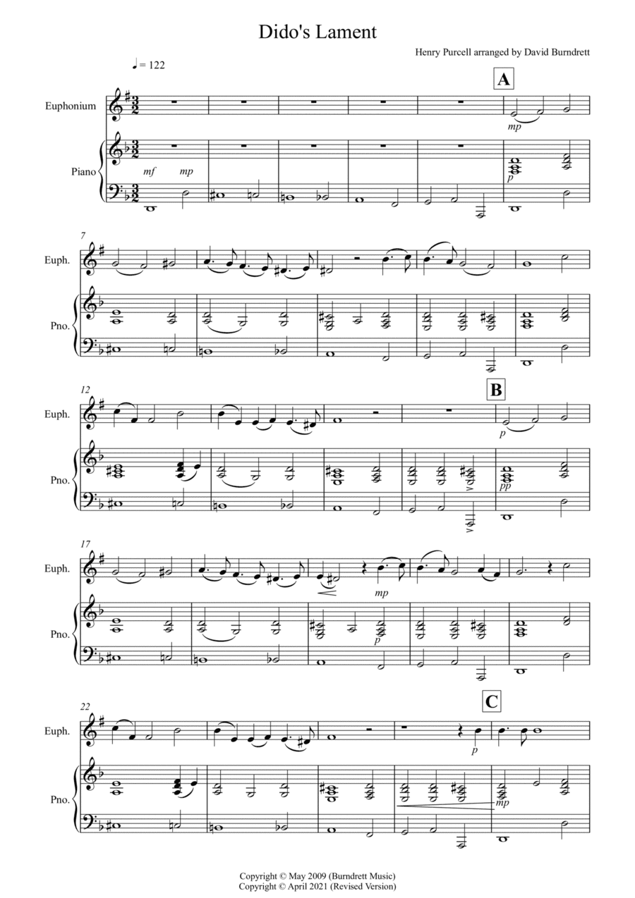 Dido's Lament for Euphonium and Piano (arr. David Burndrett)