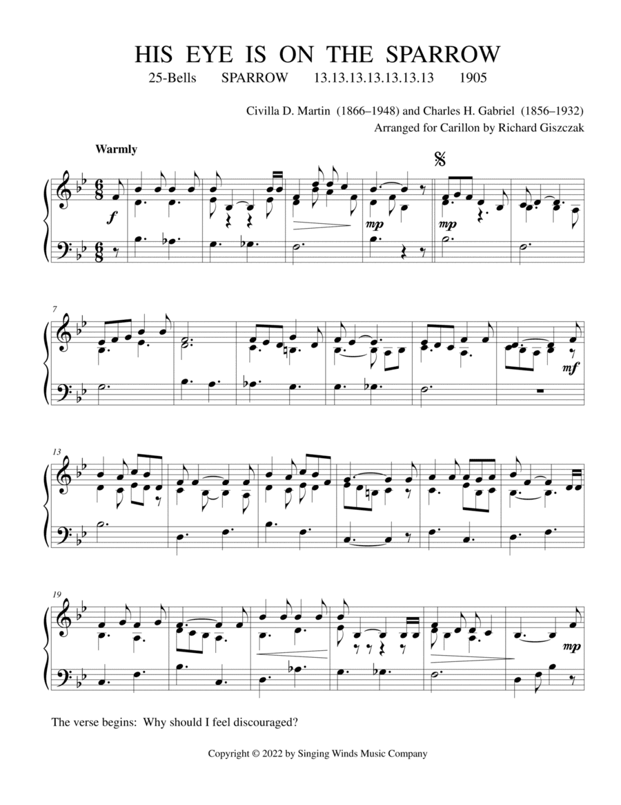 25B. His Eye Is on the Sparrow (SPARROW) (arr. Richard Giszczak)