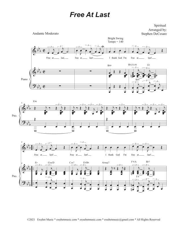 Free At Last (Unison choir - High/Medium) (arr. Stephen DeCesare)