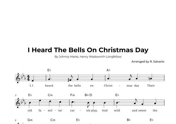 I Heard The Bells On Christmas Day (Key of E-Flat Major) (arr. R. Salvario)