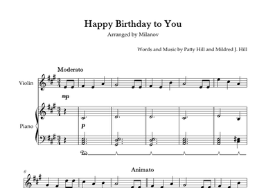 Happy Birthday to You in A Violin and Piano Pedal (arr. Milanov)