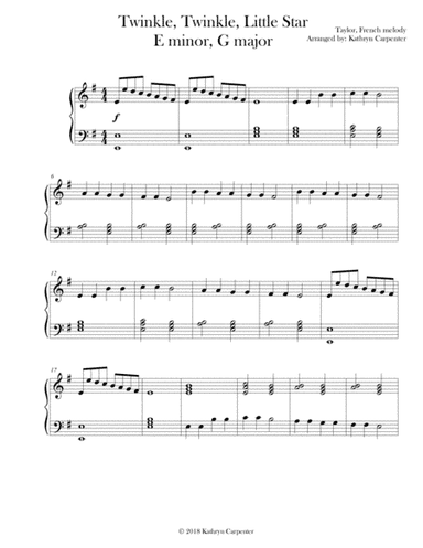 Twinkle, Twinkle Little Star (Early Intermediate Piano, Minor & Major) (arr. Kathryn Carpenter)