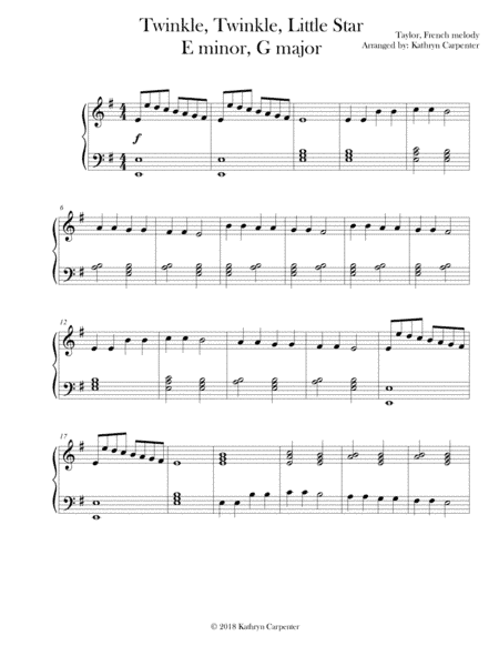 Twinkle, Twinkle Little Star (Early Intermediate Piano, Minor & Major) (arr. Kathryn Carpenter)