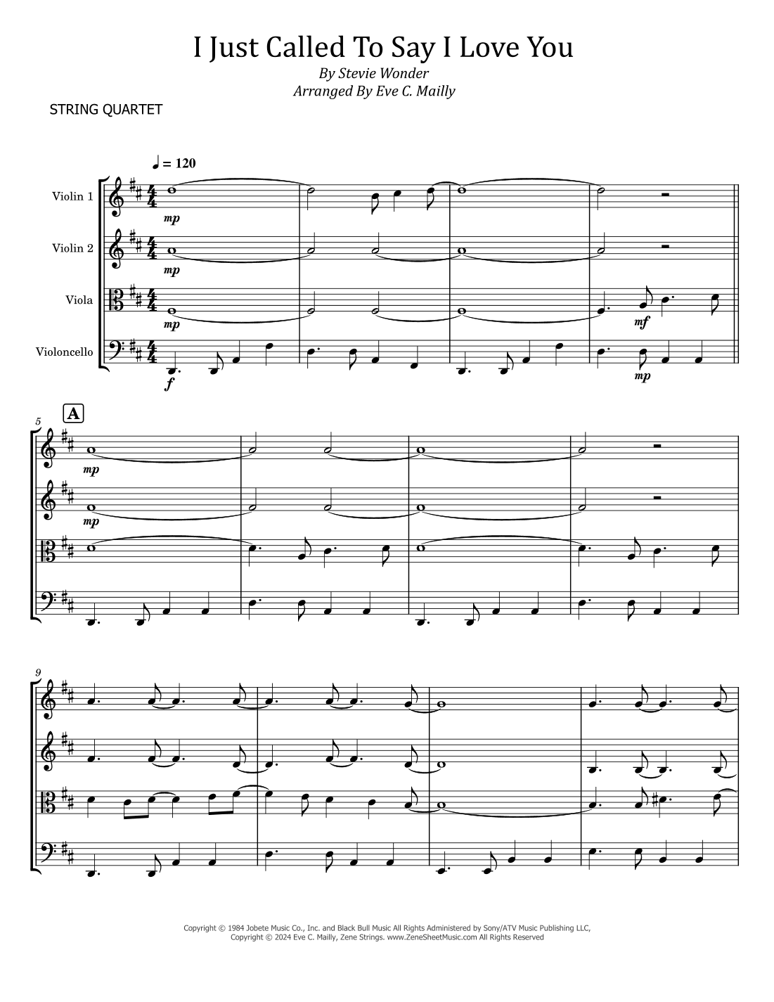 I Just Called To Say I Love You (arr. Eve C. Mailly - Zene Strings)