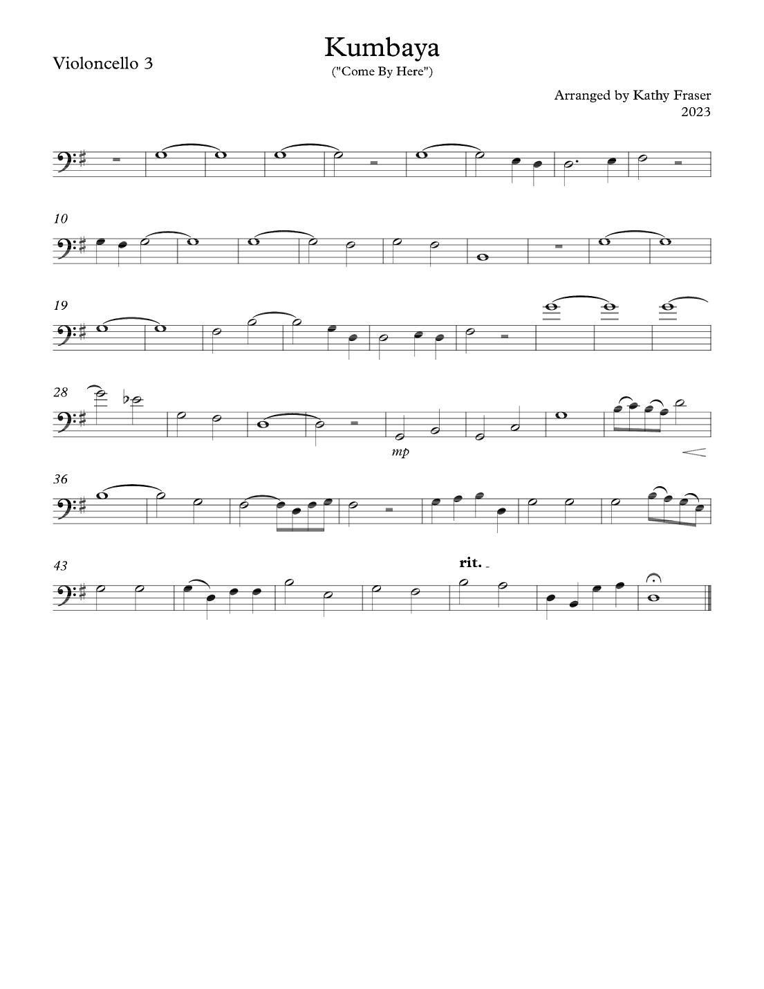 Kumbaya for Cello Trio (arr. Katherine L Fraser)